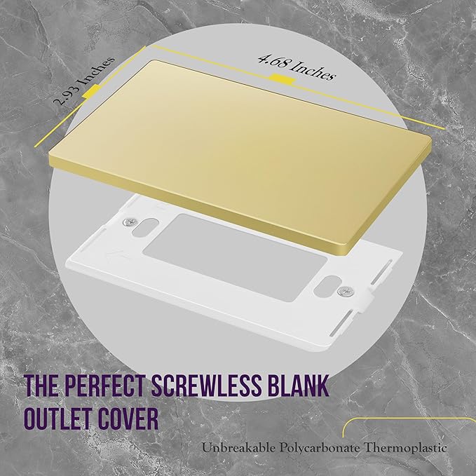 ENERLITES Screwless Blank Wall Plate, Child Safe Blank Device Outlet Cover, Standard Size, 1-Gang 4.68" x 2.93", Polycarbonate Thermoplastic, UL Listed, SI8801-GD-5PCS, Glossy, Gold, 5 Pack
