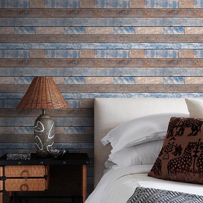 COMSTICKC Peel and Stick Faux Wood Wall Sticker Wall Panels, 10 Pcs of 12" x 12", Ultra-Light Thin PVC 3D Fake Wood Shiplap Self-Adhesive Wall Covering Wallpaper for Interior Farmhouse Decor
