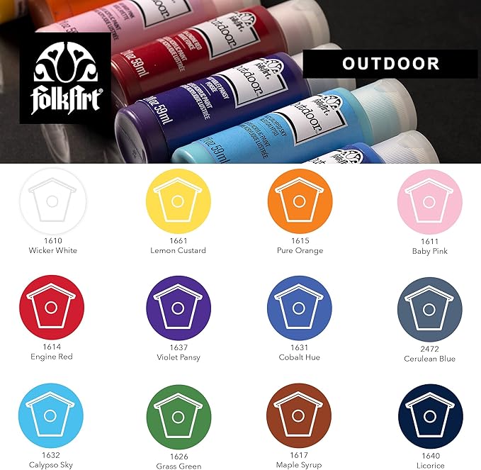 FolkArt Outdoor Gloss Acrylic Craft Paint Set Designed for Beginners and Artists, Non-Toxic Formula Perfect for Rock Designing, Twelve Bottles, 2 oz, 24 Fl Oz