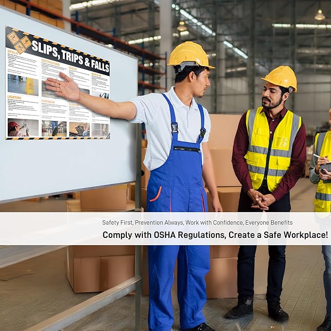 Slips, Trips and Falls Safety Poster – Workplace Fall Prevention Sign, OSHA-Compliant Visual Guide for Spills, Cables, Obstructions, 18x24" Waterproof & Tearproof Wall Chart
