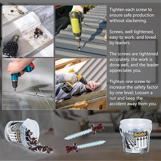 Metal Roofing Screws 10 x 1-1/2 inch, Brown Hex Head Sheet Metal Roof Screw with EPDM Washer for Corrugated Roofing (250Pcs)