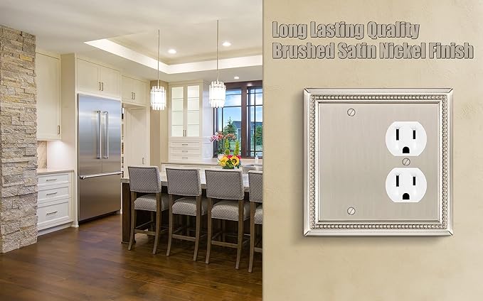 Henne Bery Sunken Pearls Heavy Duty Decorative Wall Plate Switch Plate Outlet Cover (Blank/Duplex, Satin Nickel)