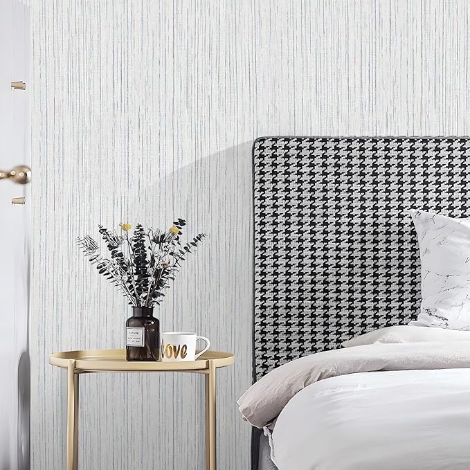 Grey Grasscloth Wallpaper Peel and Stick Texture Fabric Contact Paper | Vintage Waterproof Faux Linen Stick on Wallpaper Self Adhesive Removable Thick Vinyl Roll for Bedroom Bathroom 15.7inx 196in