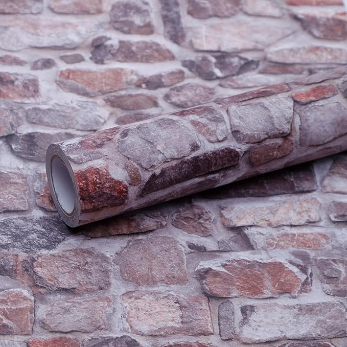 Red Brick Wallpaper Peel and Stick Realistic Distressed Textured Rock Stone Waterproof Self Adhesive Contact Paper Vintage Removable Vinyl Wall Paper Faux Brick Look Wall Covering 23.6" X 118"