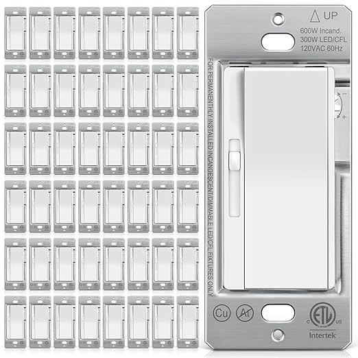 BESTTEN Super Slim Dimmer Light Switch for 300W Dimmable LED/CFL Lights and 600W Incandescent/Halogen, Single Pole/3-Way LED Slide Dimmer, ETL Listed