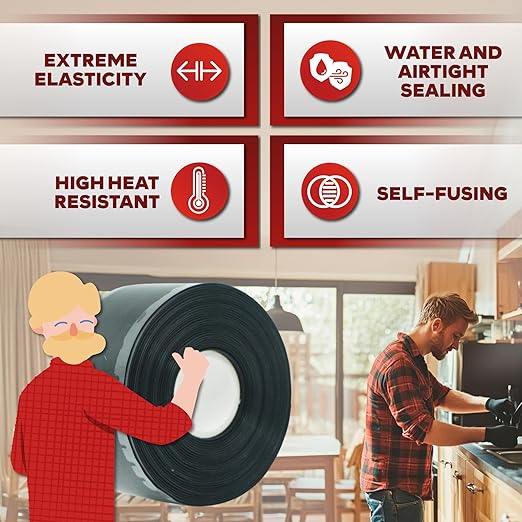 XFasten Self-fusing Silicone Tape Pro, Black, 1.5-Inch x 15-Feet, 30mils Weatherproof Silicone Rubber Sealing Tape for Outdoor Coax, Electrical Cable, Radiator Hose, Pipe Leaks and Emergency Repairs