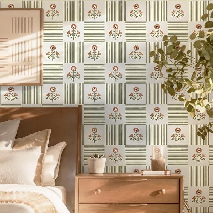 Guvana Green Floral Peel and Stick Wallpaper Boho Contact Paper Vintage Floral Self-Adhesive Removable Waterproof Wallpaper Renter Friendly 394"×17.3" for Bedroom Livingroom Hallway Cabinets Drawer