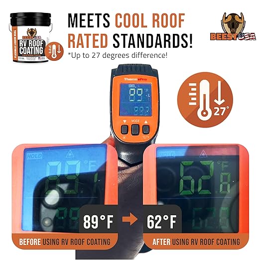 BEEST RV Roof Coating White, 3.5 Gallon Covers up to 175 sqft (2 Coat), Solar Reflective & Waterproof Sealant| Elastomeric Leak Repair Coating, Liquid Rubber RV Roof Sealant for Trailer, Camper & More