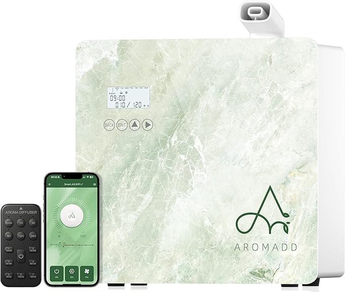 2026 Upgraded 3500 Sq.Ft HVAC Scent Diffuser for Home, Smart Whole House Scent System with App & Remote Control, Hotel Collection Waterless Diffuser for Large Room, Cold Air Tech, 600mL, Marble Green
