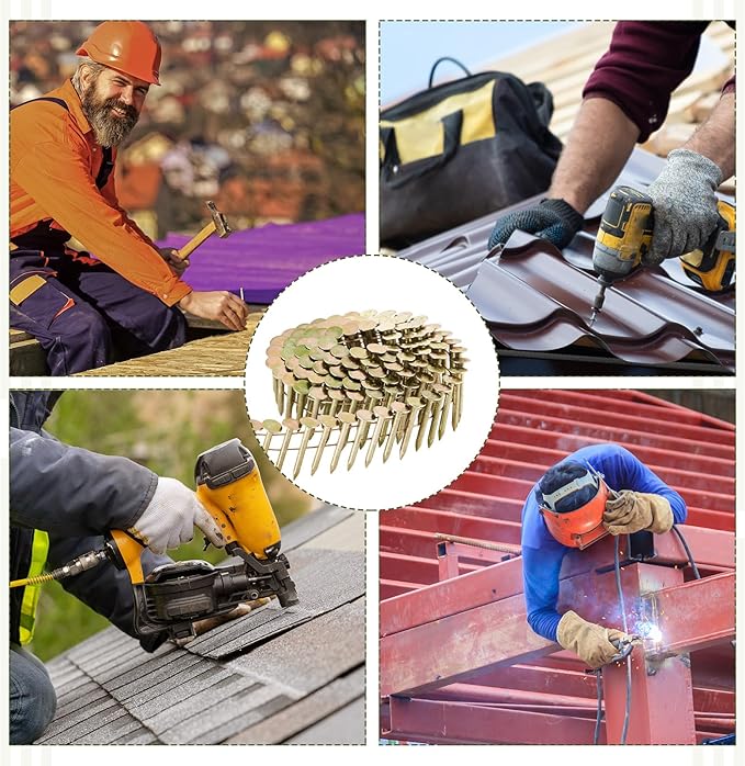 Sadnyy 1200 Count Coil Roofing Nails 3/4-1-1/4 in 15 Degree Coil Roofing Stainless Steel Siding Nails with Smooth Ring Shank for Roof Lathing Sheathing Material (3/4 inch x 0.12 inch)