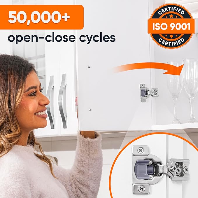 DecoBasics 60 Pack(30 Pair) 1/2" Overlay Soft Close Cabinet Hinges for Kitchen & Bath - Concealed Soft Close Hinge for cabinet Door w Self Closing Damper -Easy Upgrade -Stainless Steel Last a Lifetime