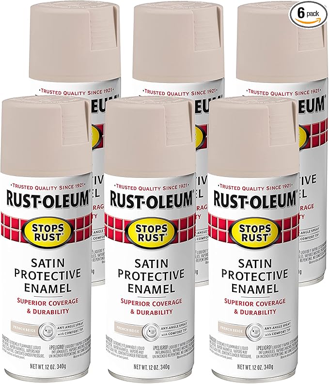 Rust-Oleum 276271-6PK Stops Rust Spray Paint, 12 oz, Satin French Beige, 6 Pack