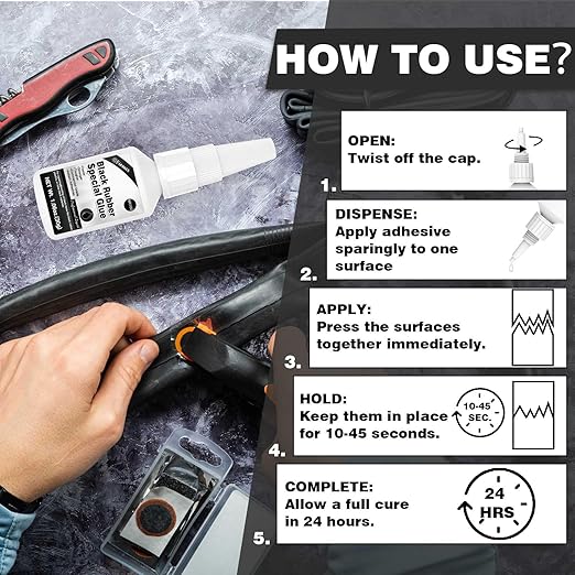 30g Black Rubber Adhesive for Tire Repair, Edge Bonding, DIY Crafts - Quick-Dry, High-Strength Patch Glue for Durable RC Tire and Super Rubber Bonding