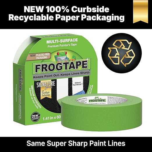 FrogTape Multi-Surface Painters Tape with PAINTBLOCK, 2 Inch Wide (1.88 In. x 60 Yds), Medium Adhesion, Green, 1 Roll (1358464)
