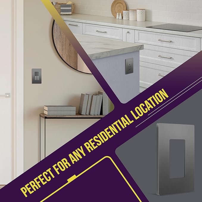 ENERLITES Decorator Light Switch or Receptacle Wall Plate, Screwless Wall Plate, Standard Size, 1-Gang 4.68" x 2.93", Polycarbonate Thermoplastic, UL Listed, SI8831-SG, Gloss Finish, Space Gray