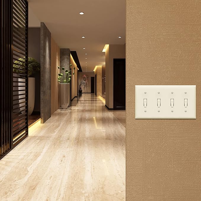 ENERLITES Quad Toggle Light Switch Wall Plate, Standard Size 4-Gang 4.50" x 8.19", Unbreakable Polycarbonate Thermoplastic, 8814-LA, Light Almond