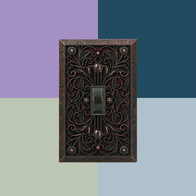 Amerelle 65TDB Filigree Wallplate, 1 Toggle, Cast Metal, Aged Bronze, 1-Pack