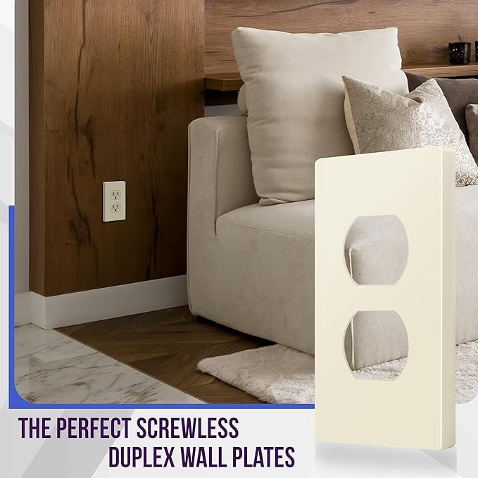 ENERLITES Screwless Duplex Wall Plate, Child Safe Receptacle Outlet Cover, Standard Size, 1-Gang 4.68" x 2.93", Unbreakable Polycarbonate Thermoplastic, UL Listed, SI8821-LA-5PCS, Light Almond, 5 Pack