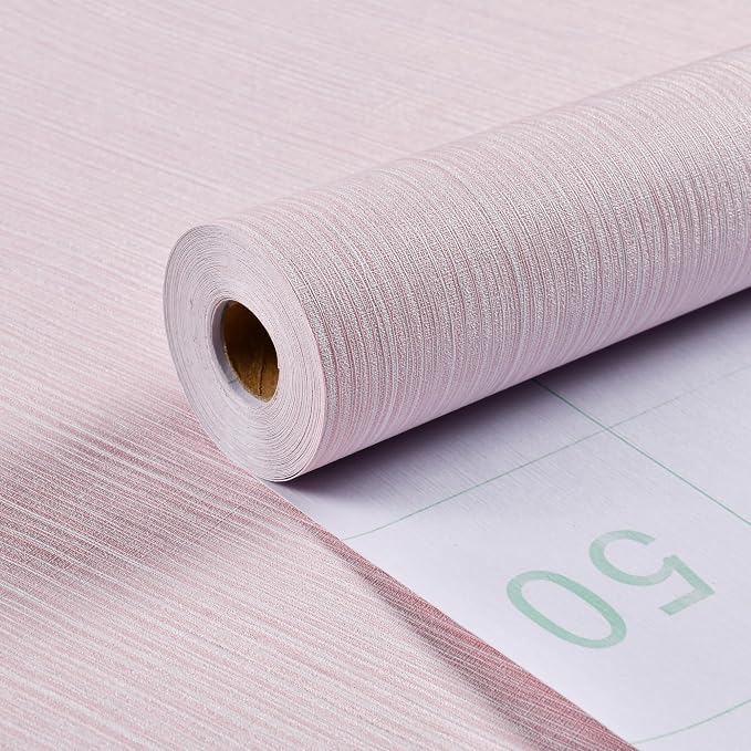 Haimin Grasscloth Wallpaper Textured 24in X 393in Fabric Contact Paper Pink Wall Paper Textured Linen Peel and Stick Self-Adhesive Thick Vinyl Embossed Film Wallpaper (Pink)