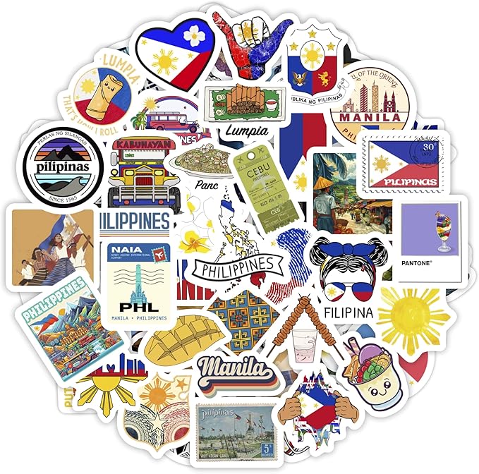 BulbaCraft 100Pcs Philippines Stickers, Filipino Stickers for Water Bottle and Laptop - Philippines Party Supplies & Decorations, Waterproof Vinyl Decals, Filipino Flag Stickers, Gifts for Women & Men
