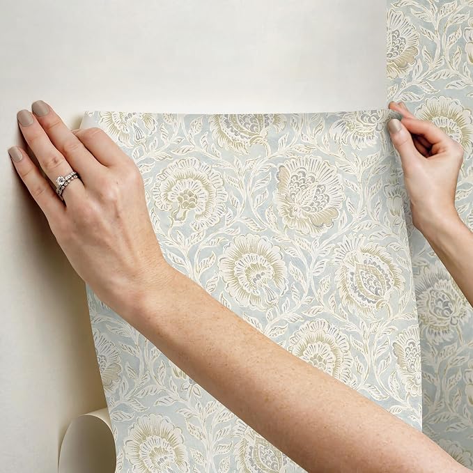NuWallpaper x Nabela Noor Home Aliviya Mint Peel and Stick Wallpaper, Flowers, Transitional, Self-Adhesive, 20.5-in x 18-ft