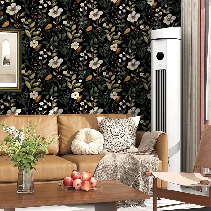 Dark Green Floral Leaf Vintage Wallpaper Peel and Stick 17.5''x118'' | Self Adhesive/Removable/Waterproof/Thick Vinyl Contact Paper for Bathroom Bedroom Shelf Cabinet Drawer,Prepasted,Easy Peel
