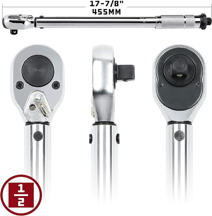 Powerbuilt Micrometer Torque Wrench, 1/2-Inch Drive, Reversible Ratchet Clicks, Lockable, 30 to 150 Foot Pound Range - 644999