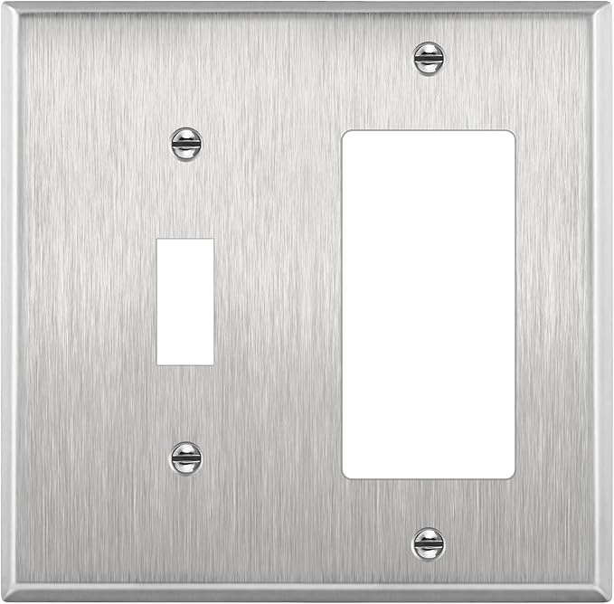 ENERLITES Combination Toggle Light Switch or Decorator Switch Metal Wall Plate, Corrosive Resistant, Size 2-Gang 4.50" x 4.57", 771131, 430 Stainless Steel, UL Listed, Silver