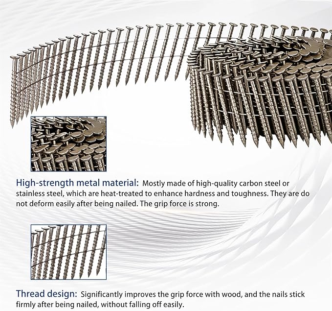 3600 Count Stainless Steel Coil Nails 15-Degree Collated Wire Coil Nails 1-1/2 Inch, 0.09 Inch Ring Shank `