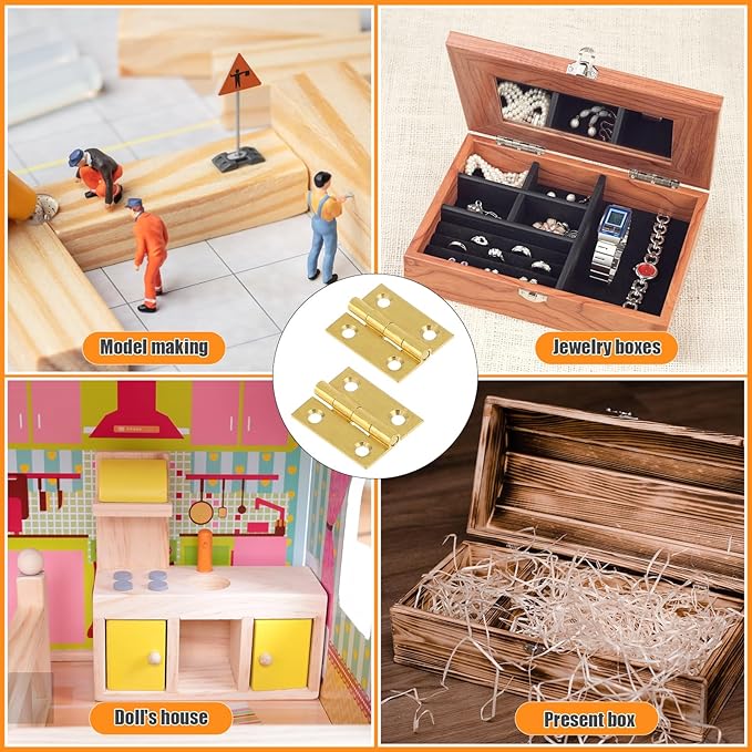 10PCS Mini Solid Brass Hinge Jewelry Box Cabinet Drawer Butt Hinge 1 Inch Small Hinges for Wooden Box with Screws