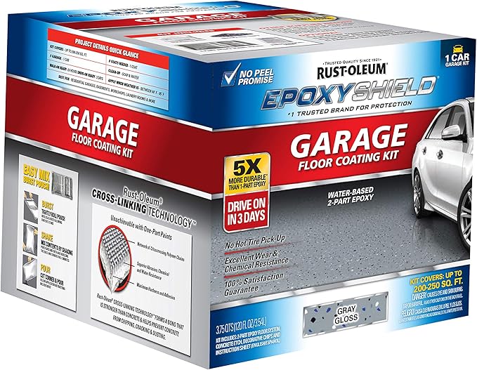 Rust-Oleum 251965 EPOXYSHIELD Garage Floor Coating Kit, 1 Car, Gloss Gray