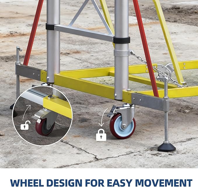 APARECIUM 14‘ Aluminum Scaffold Tower, Multipurpose Rolling Scaffolding Work Platform, Utility Scaffolding Tower, Adjustable Work Platform with Hatch Deck and Guard Rail, 500 Lbs Duty Rate