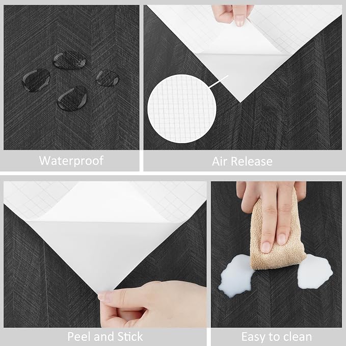 WESTICK Black Wood Countertop Contact Paper Peel and Stick Wallpaper Waterproof Self Adhesive Faux Wood Grain Contact Paper for Countertops Kitchen Cabinets Wall Furniture Wooden Vinyl Wrap 15.8"x393"