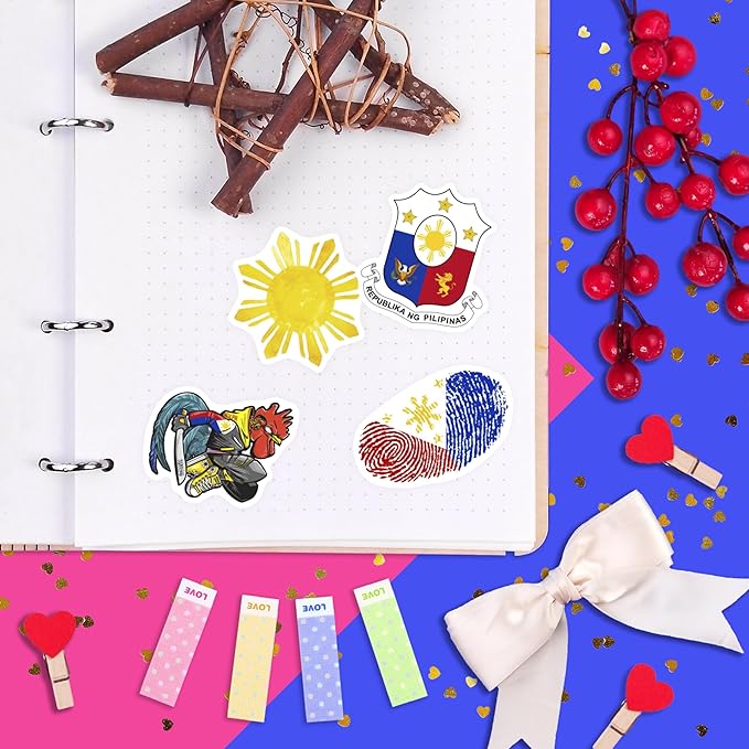 BulbaCraft 100Pcs Philippines Stickers, Filipino Stickers for Water Bottle and Laptop - Philippines Party Supplies & Decorations, Waterproof Vinyl Decals, Filipino Flag Stickers, Gifts for Women & Men