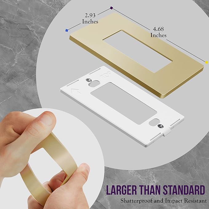 ENERLITES Elite Series Screwless Decorator Wall Plate Child Safe Outlet Cover, Gloss Finish, Size 1-Gang 4.68" H x 2.93" L, Unbreakable Polycarbonate Thermoplastic, SI8831-GD-10PCS, Gold (10 Pack)