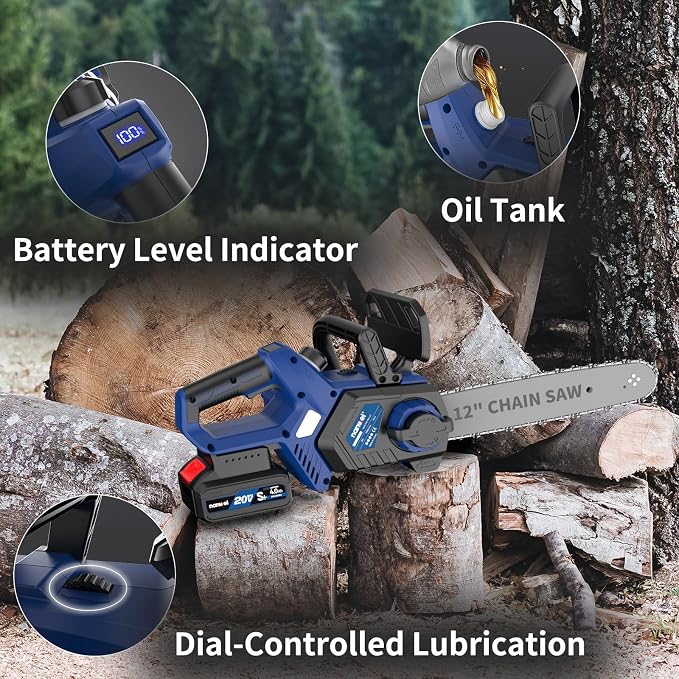NANWEI 12 Inch Electric Brushless Chainsaw Cordless,Compatible with Makta 18V Battery,Battery Powered Chainsaw For Wood,Tree Cutting (Without Battery)