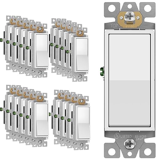 ENERLITES Matte White Light Switch, Decorator Paddle Rocker Wall Switch, Single Pole, 3 Wire, Grounding Screw, Residential Grade, 15A 120V/277V, UL Listed, 91150-MW-20PCS (20 Pack)