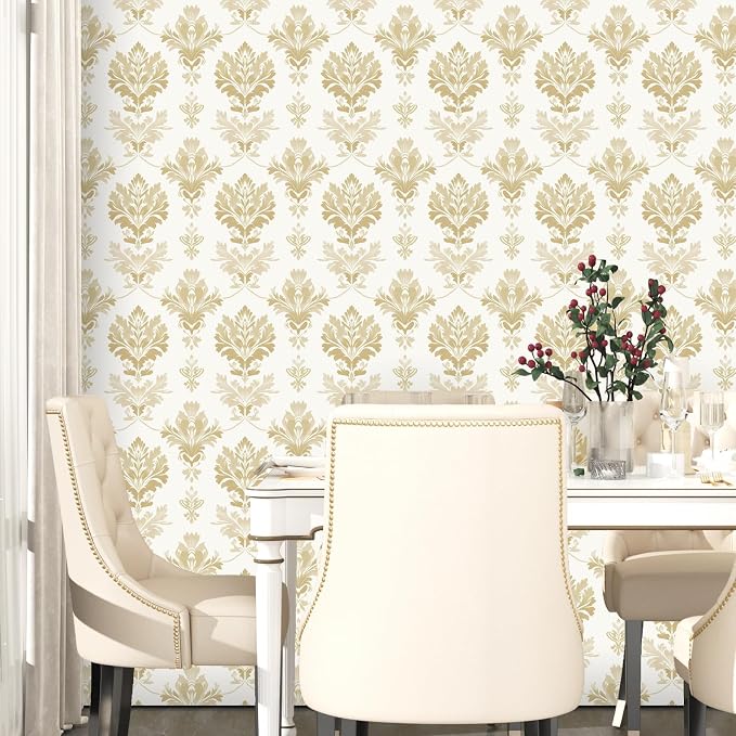 Light Symmetry Floral Peel and Stick Wallpaper 17.5" x 118",Beige | Self Adhesive/Removable/Waterproof/Thick Vinyl Contact Paper for Bathroom Bedroom Shelf Cabinet Drawer,Prepasted,Easy Peel