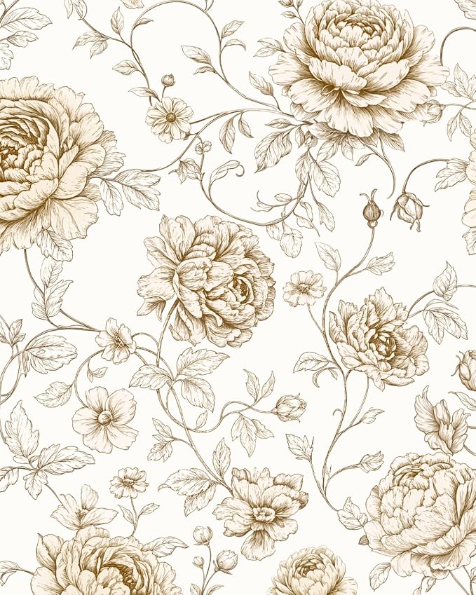 ILHIIOR Beige Floral Peel and Stick Wallpaper Boho Leaf Contact Paper White Flower Removable Self Adhesive Waterproof Wall Paper for Cabinet Drawers Wall Decor Renter Friendly 17.5''x118''