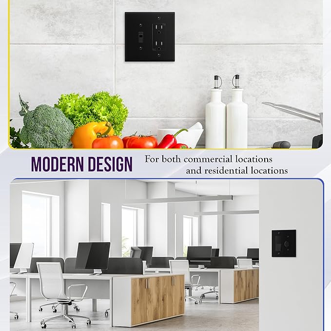 ENERLITES Combination Toggle Light Switch/Decorator Light Switch Plate, Double Switch Wall Plate, Mid-Size 2-Gang 4.88" x 4.92", Polycarbonate Thermoplastic, 881131M-BK, Black, 2 Pack