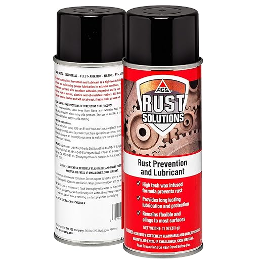 AGS Rust Solutions Rust Prevention and Lubricant Aerosol, 11 oz Rust Treatment Spray, Rust Inhibitor and Rust Cleaner, Advanced Corrosion Remover Spray Lubricant