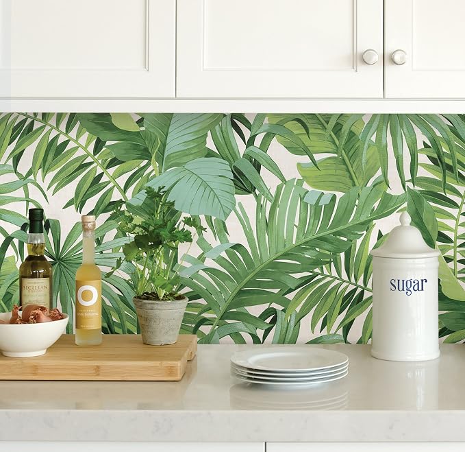 NuWallpaper Maui Peel and Stick Wallpaper, Green Tropical Leaf Removable Contact Paper for Walls, Self Adhesive Wall Covering for Bedroom Living Room Accent Wall