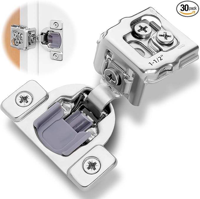 Decobasics 30 Pack Soft Close Cabinet Hinges 1-1/2" Overlay for Kitchen Cabinet Doors, Slow Self-Closing Concealed Hidden Hinges for Face Frame –Stainless Steel, 3-Way Adjustable & Quiet Close Damper