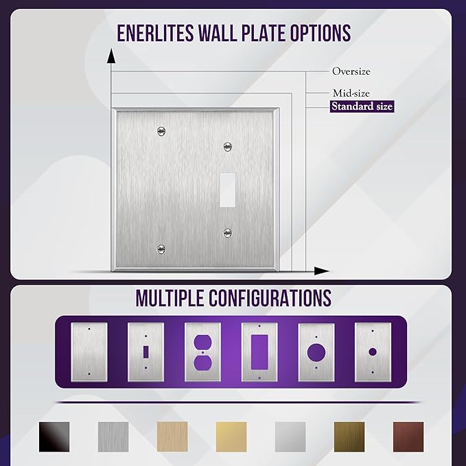 ENERLITES Combination Blank Device or Toggle Light Switch Metal Wall Plate, Corrosive Resistant, Size 2-Gang 4.50" x 4.57", 770111, 430 Stainless Steel, UL Listed, Silver