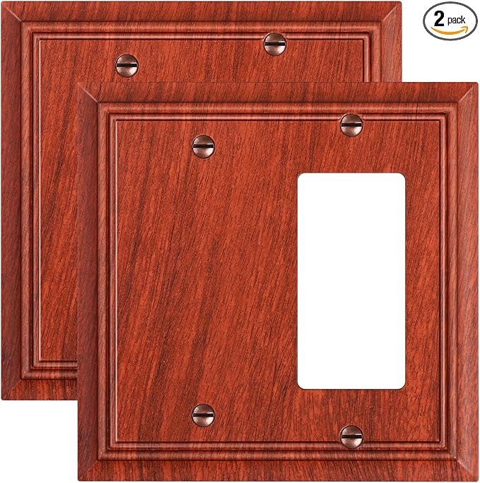 2-Pack Combo Blank/Decorator Wall Plates, Wood Grain Decorative Switch Plates and Outlet Covers, Durable Natural Bamboo Fiber Wall Plates for Electrical Outlets, Receptacle, GFCI Outlet, Dimmer Switch