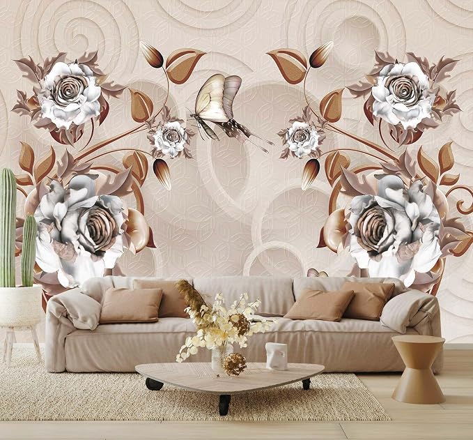 Jdayda 3D Floral Wallpaper Butterfly Rose | 170"x120" Not Self-Adhesive Mural for Living Room Bedroom Tv Background