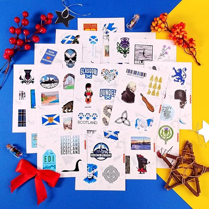 BulbaCraft Scotland Stickers for Water Bottle and Laptop - Heritage Party Supplies & Decorations, Waterproof Vinyl Scottish Decals, Scotland Flag Stickers Laptop Decals, Gifts for Women & Men