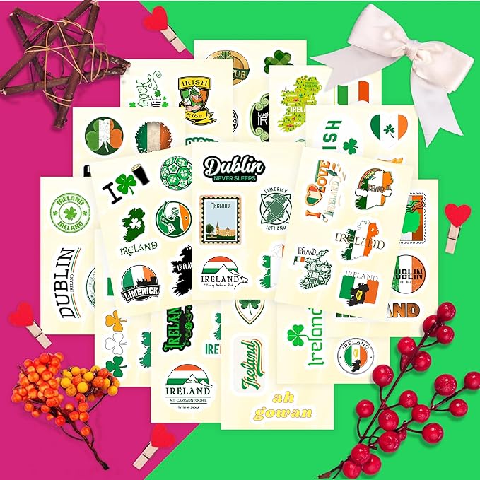 BulbaCraft Ireland Stickers, Irish Stickers for Water Bottle and Laptop - Ireland Party Supplies & Decorations, Waterproof Vinyl Decals, Gifts for Women & Men