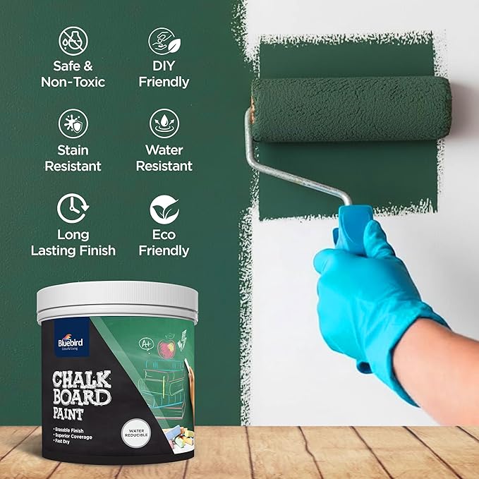 BLUEBIRD Chalkboard Paint 500ml / 16.9 fl oz – Chalkboard Paint for Furniture & Wood, Matte Interior Wall Paint for Home, Office & Classroom (Black)