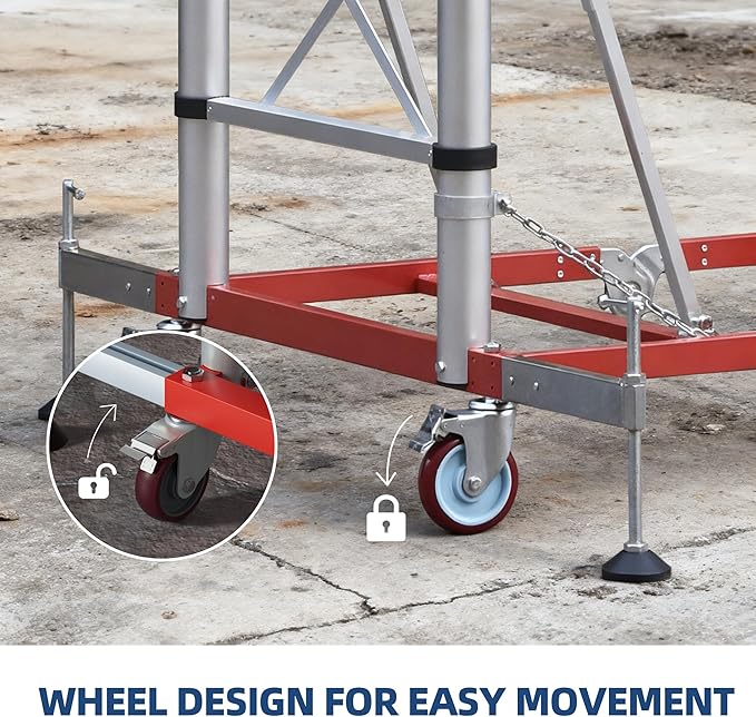 APARECIUM 12’ Aluminum Scaffolding, Foldable Scaffolding Ladder, Multipurpose Rolling Scaffolding Work Platform, Scaffold Tower, Ladder Stool Work Bench, Adjustable Work Platform, 330 Lbs Duty Rate